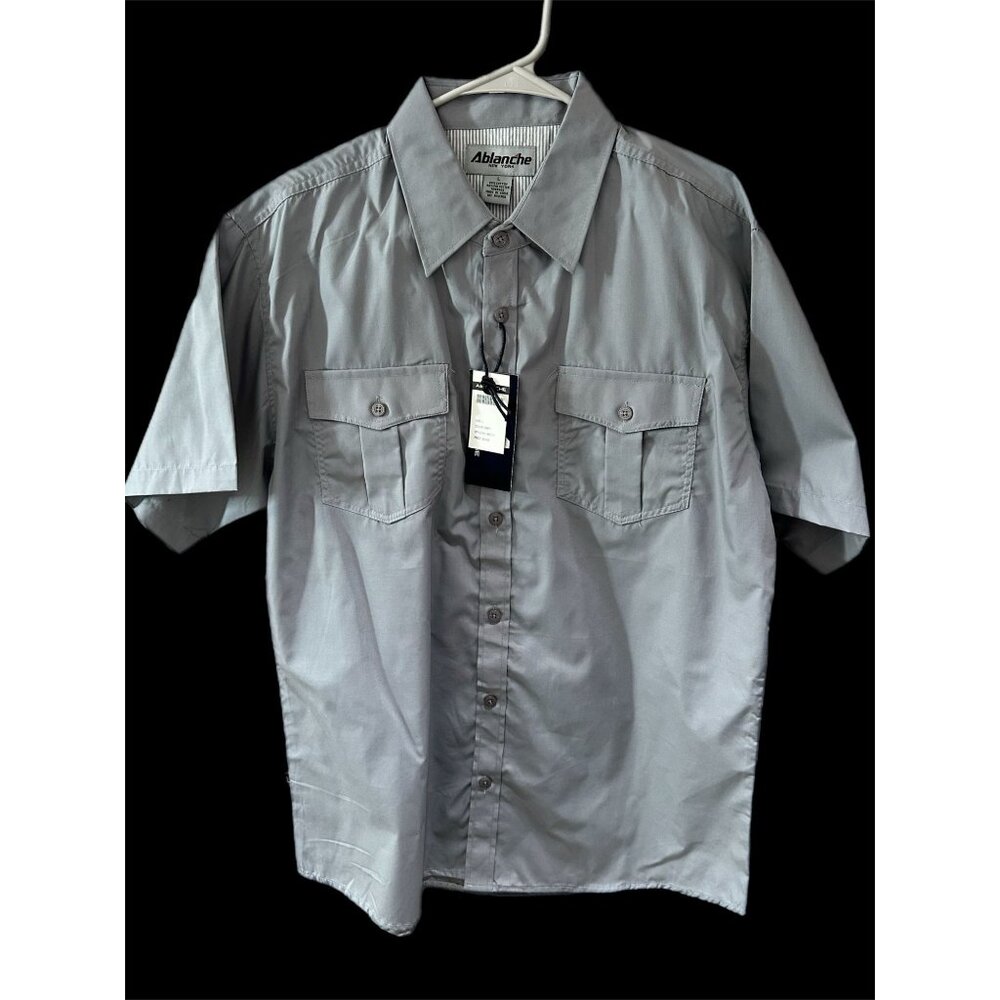 Ablanche New York Mens Large Gray Button Up Short Sleeve Shirt NEW